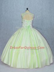 Yellow Green V-neck Neckline Beading Quince Ball Gowns Sleeveless Lace Up