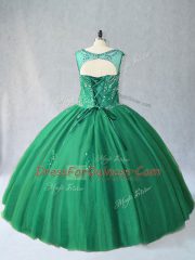 Custom Made Tulle Sleeveless Floor Length Quinceanera Gowns and Beading