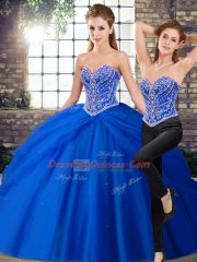 Cheap Royal Blue Sweetheart Neckline Beading and Pick Ups Sweet 16 Dress Sleeveless Lace Up