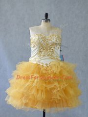 Tulle Sweetheart Sleeveless Lace Up Beading and Ruffles Womens Party Dresses in Yellow