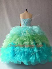 Custom Made Multi-color Organza Lace Up Sweetheart Sleeveless Floor Length Quinceanera Dress Beading and Ruffles