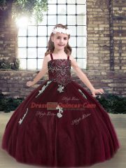 Tulle Sleeveless Floor Length Pageant Dress Womens and Beading and Appliques