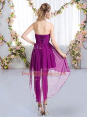 Sophisticated Purple Empire Beading Damas Dress Lace Up Chiffon Sleeveless High Low