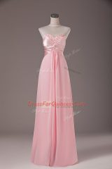 Exquisite Floor Length Baby Pink Evening Dress Chiffon Sleeveless Beading