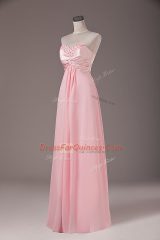 Exquisite Floor Length Baby Pink Evening Dress Chiffon Sleeveless Beading