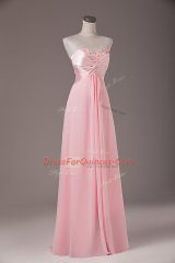 Exquisite Floor Length Baby Pink Evening Dress Chiffon Sleeveless Beading