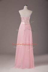 Exquisite Floor Length Baby Pink Evening Dress Chiffon Sleeveless Beading