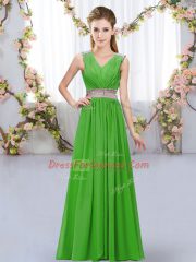 Suitable Empire Vestidos de Damas Green V-neck Chiffon Sleeveless Floor Length Lace Up