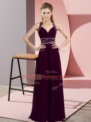 Fashionable Floor Length Empire Sleeveless Dark Purple Prom Dresses Backless