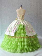Chic Green Organza Lace Up Sweetheart Sleeveless Floor Length Sweet 16 Dresses Ruffled Layers