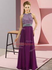 Chiffon Scoop Sleeveless Beading Prom Dresses in Eggplant Purple
