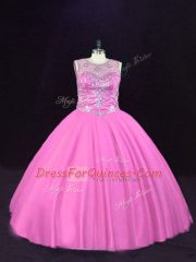 Gorgeous Pink Lace Up Quinceanera Dresses Beading Sleeveless Floor Length