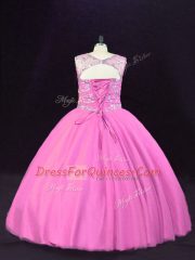 Gorgeous Pink Lace Up Quinceanera Dresses Beading Sleeveless Floor Length