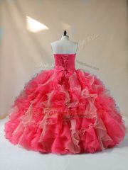 Perfect Sleeveless Organza Floor Length Lace Up Quinceanera Gowns in Multi-color with Beading and Ruffles