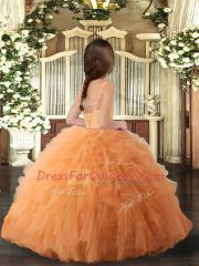 Coral Red Straps Lace Up Ruffles Little Girl Pageant Gowns Sleeveless
