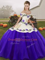Floor Length Lace Up Sweet 16 Dresses White And Purple for Military Ball and Sweet 16 and Quinceanera with Embroidery