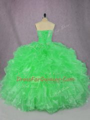 Fantastic Green Sleeveless Floor Length Beading and Ruffles Lace Up Quinceanera Gowns