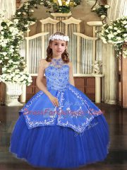 Floor Length Ball Gowns Sleeveless Royal Blue Kids Pageant Dress Lace Up