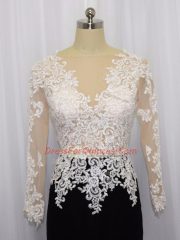 Traditional Mini Length White And Black Prom Gown Bateau Long Sleeves Zipper