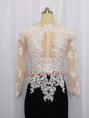 Traditional Mini Length White And Black Prom Gown Bateau Long Sleeves Zipper