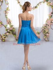 Low Price Aqua Blue Lace Up Sweetheart Ruching Quinceanera Dama Dress Chiffon Sleeveless