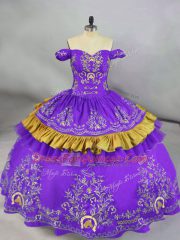 Beautiful Embroidery Quinceanera Gowns Purple Lace Up Sleeveless