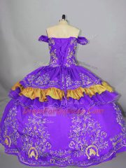 Beautiful Embroidery Quinceanera Gowns Purple Lace Up Sleeveless