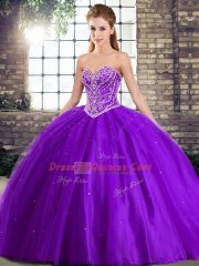 Gorgeous Brush Train Ball Gowns Quinceanera Dress Purple Sweetheart Tulle Sleeveless Lace Up