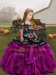 Organza Sleeveless Floor Length Pageant Dresses and Embroidery and Ruffles