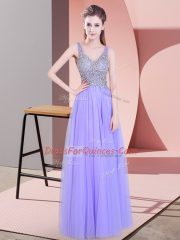 Hot Selling Lavender Empire Beading Prom Dress Zipper Tulle Sleeveless Floor Length