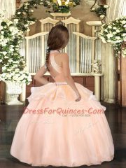 Floor Length Lilac Child Pageant Dress Organza Sleeveless Beading