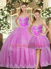 Cute Floor Length Lilac Quinceanera Gowns Sweetheart Sleeveless Lace Up