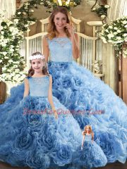 Unique Baby Blue Sleeveless Floor Length Lace Zipper 15 Quinceanera Dress