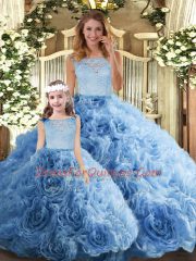 Unique Baby Blue Sleeveless Floor Length Lace Zipper 15 Quinceanera Dress