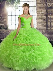 Off The Shoulder Sleeveless Quinceanera Dresses Floor Length Beading Fabric With Rolling Flowers