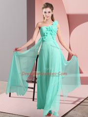 Floor Length Apple Green Damas Dress One Shoulder Sleeveless Lace Up