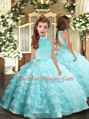 Dramatic Aqua Blue Sleeveless Organza Backless Quinceanera Dress for Sweet 16 and Quinceanera