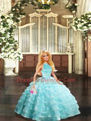 Dramatic Aqua Blue Sleeveless Organza Backless Quinceanera Dress for Sweet 16 and Quinceanera