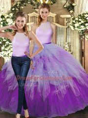 Organza Sleeveless Floor Length 15th Birthday Dress and Ruffles