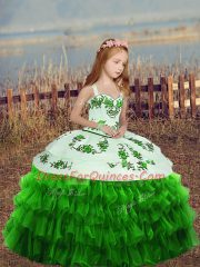 Excellent Ball Gowns Straps Sleeveless Organza Floor Length Lace Up Embroidery and Ruffled Layers Kids Pageant Dress