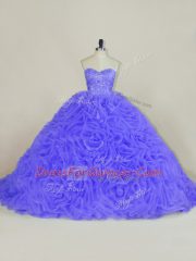 Sleeveless Brush Train Beading and Ruffles Lace Up Quinceanera Dress