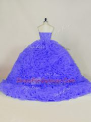 Sleeveless Brush Train Beading and Ruffles Lace Up Quinceanera Dress