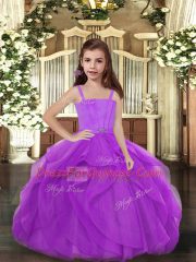 Elegant Purple Lace Up Pageant Gowns Ruffles Sleeveless Floor Length