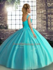 Ball Gowns 15th Birthday Dress Aqua Blue Off The Shoulder Tulle Sleeveless Floor Length Lace Up