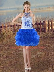 Cheap Floor Length Three Pieces Sleeveless Blue And White Ball Gown Prom Dress Lace Up