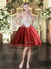Discount Sleeveless Tulle Mini Length Zipper Prom Evening Gown in Wine Red with Beading