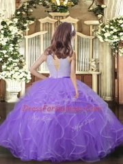 Watermelon Red Tulle Backless High-neck Sleeveless Floor Length Pageant Dress Womens Ruffles