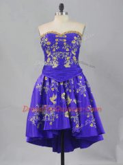 Purple Lace Up Sweetheart Sleeveless Mini Length Evening Dress Embroidery