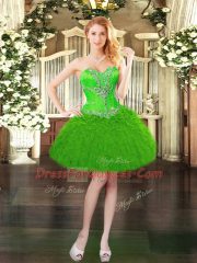 Green Lace Up Homecoming Dress Beading and Ruffles Sleeveless Mini Length