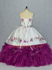 Deluxe Fuchsia Sleeveless Embroidery and Ruffles Floor Length Sweet 16 Dresses
